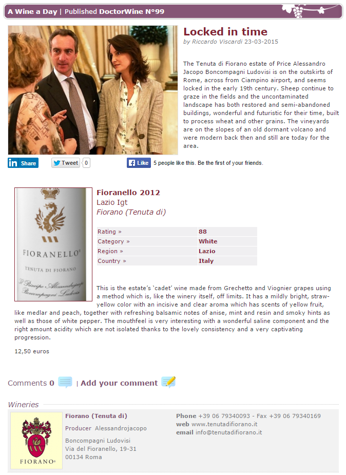 Fiorano Estate Press Review - Locked in time DOCTOR WINE (March 2015)